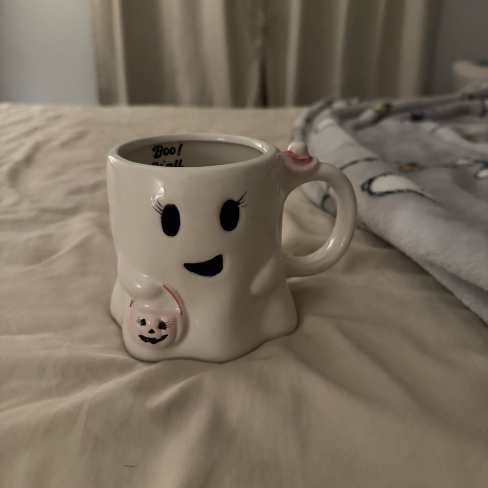 Charming Ghost Mug with Pumpkin Accent